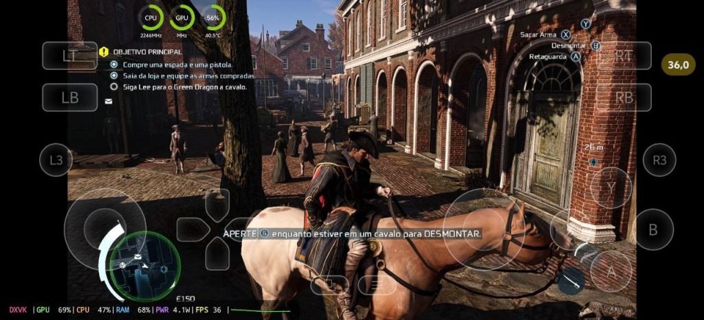 ​Assassin's Creed III Remastered Android Gameplay showing player on horse
